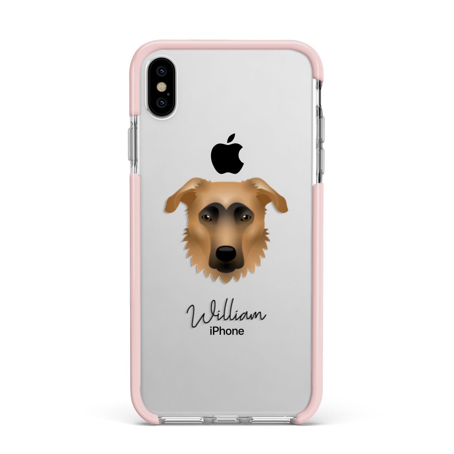 German Sheprador Personalised Apple iPhone Xs Max Impact Case Pink Edge on Silver Phone