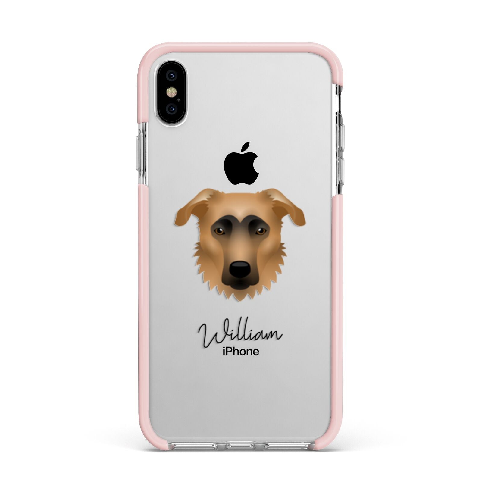 German Sheprador Personalised Apple iPhone Xs Max Impact Case Pink Edge on Silver Phone
