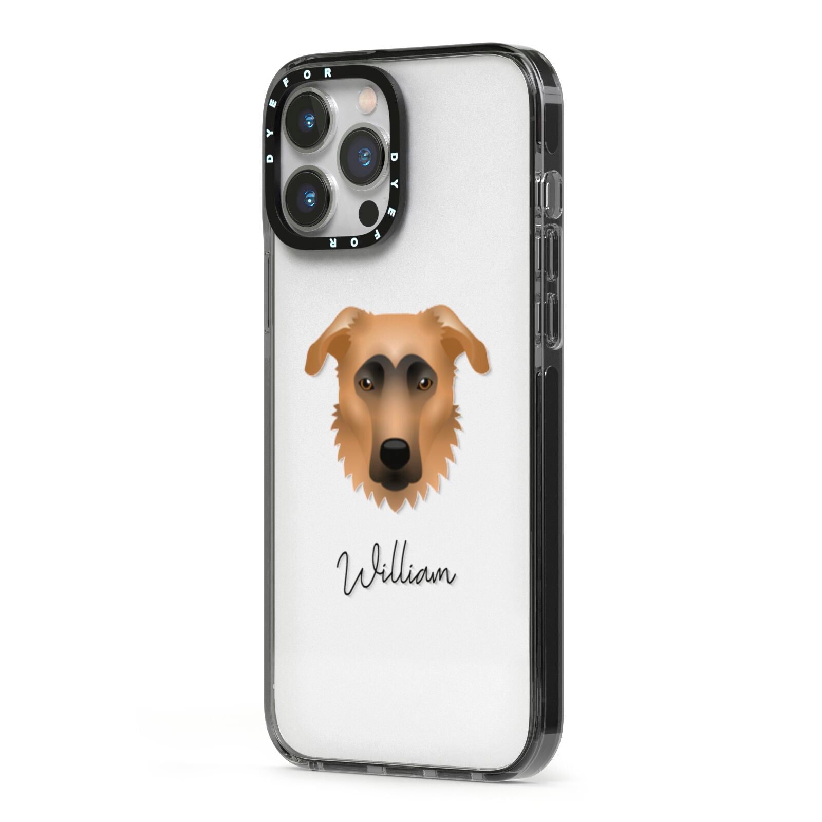 German Sheprador Personalised iPhone 13 Pro Max Black Impact Case Side Angle on Silver phone