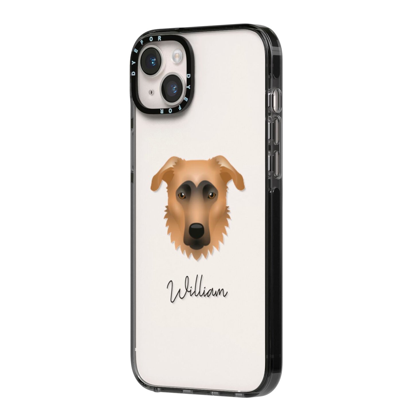 German Sheprador Personalised iPhone 14 Plus Black Impact Case Side Angle on Silver phone