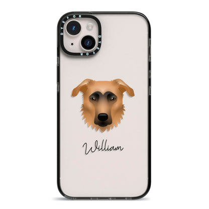 German Sheprador Personalised iPhone 14 Plus Black Impact Case on Silver phone