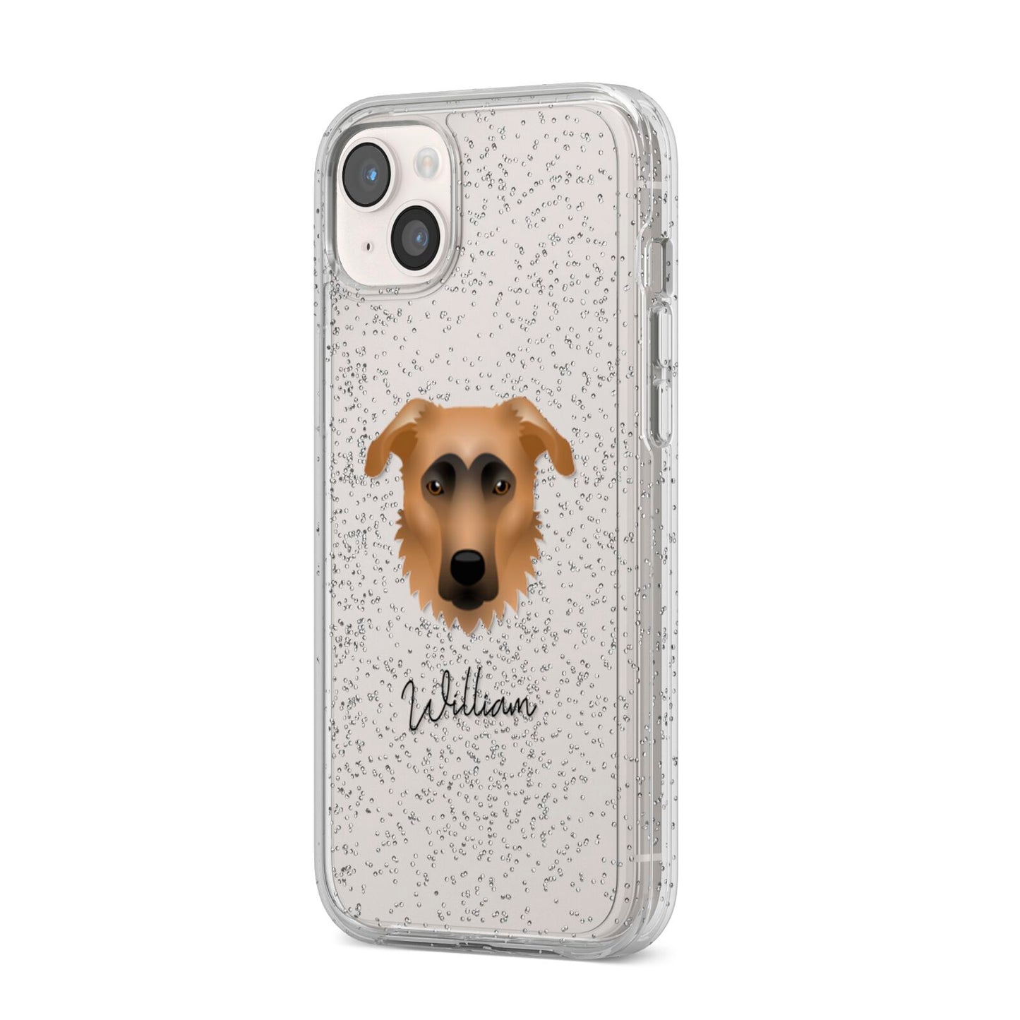 German Sheprador Personalised iPhone 14 Plus Glitter Tough Case Starlight Angled Image