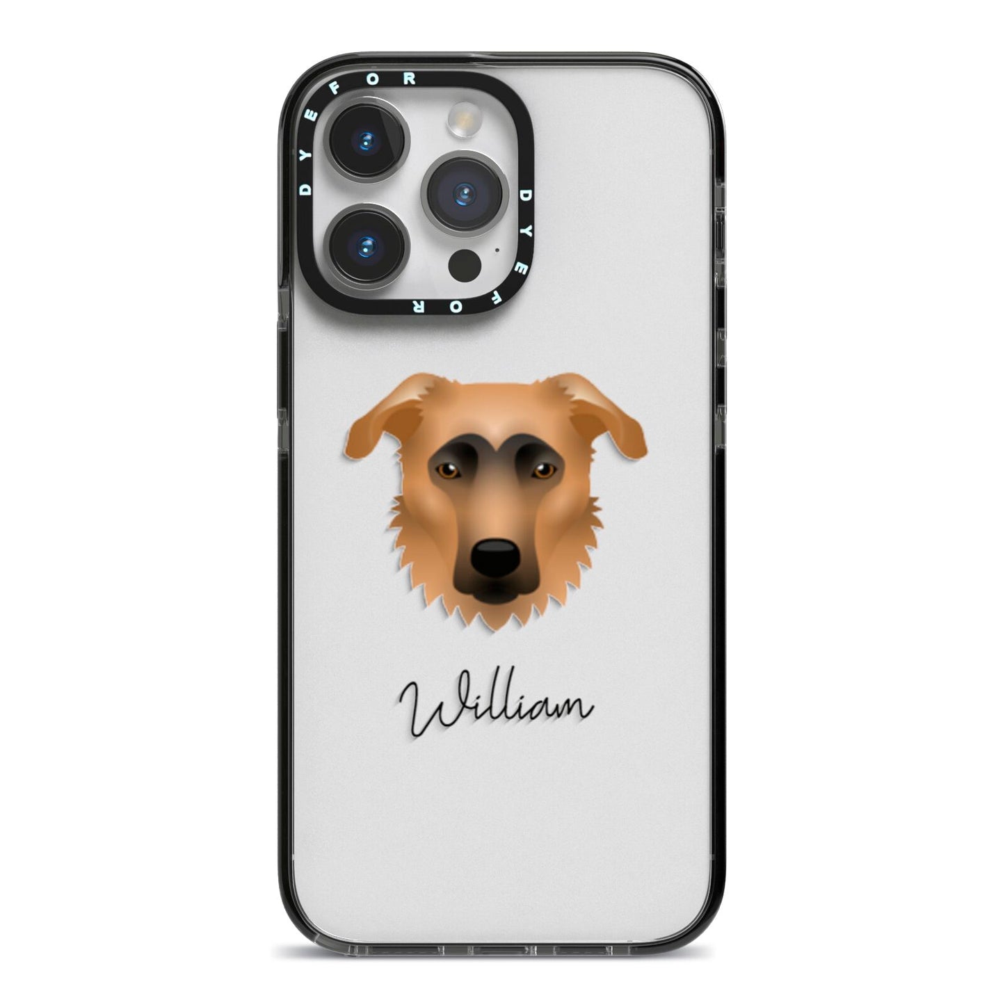 German Sheprador Personalised iPhone 14 Pro Max Black Impact Case on Silver phone