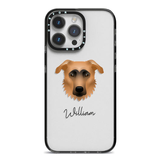 German Sheprador Personalised iPhone 14 Pro Max Black Impact Case on Silver phone