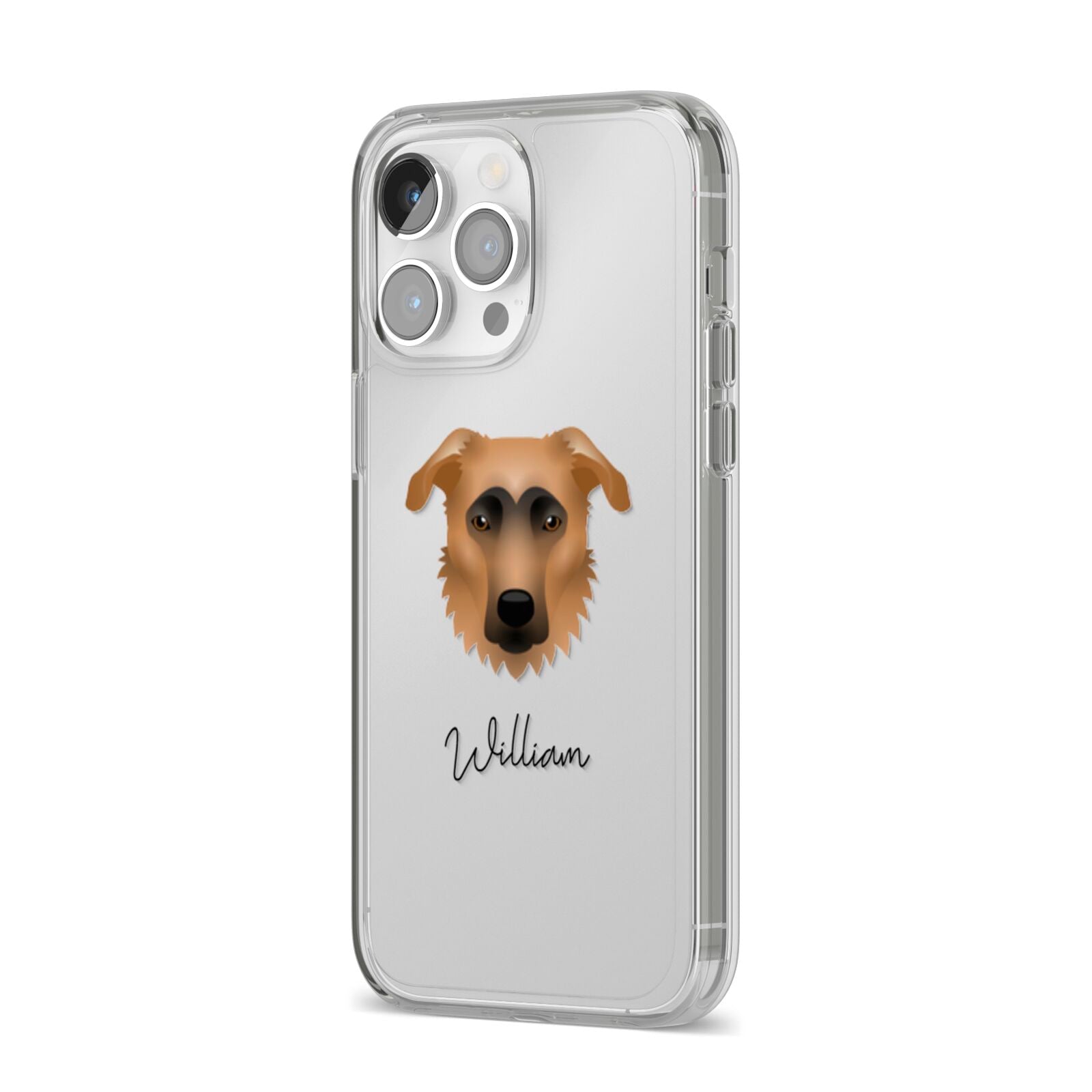 German Sheprador Personalised iPhone 14 Pro Max Clear Tough Case Silver Angled Image