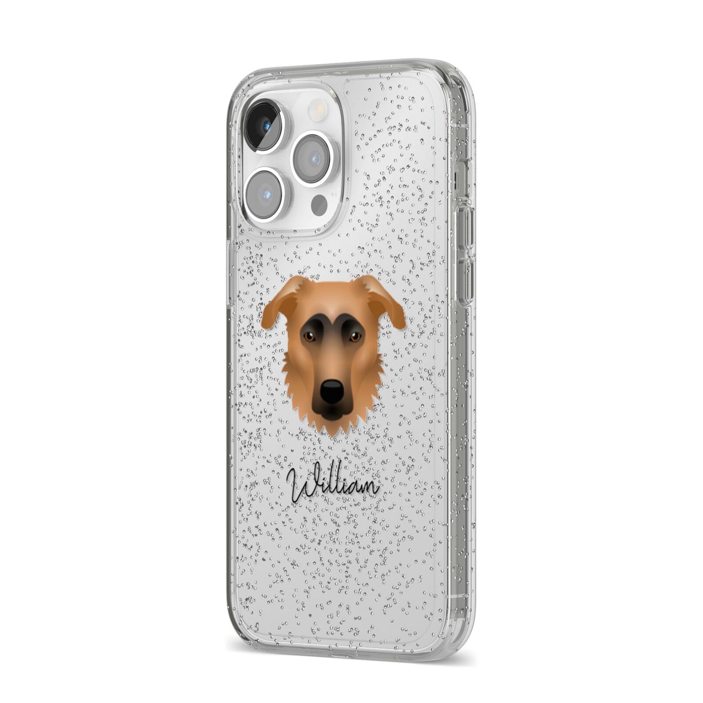 German Sheprador Personalised iPhone 14 Pro Max Glitter Tough Case Silver Angled Image