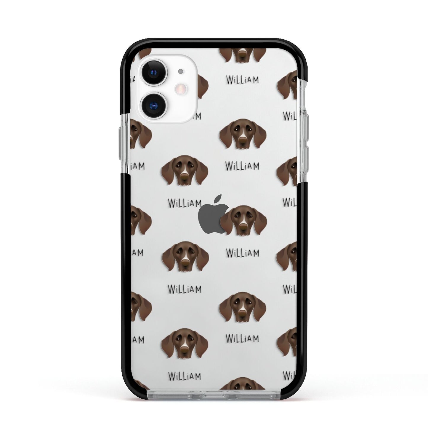 German Shorthaired Pointer Icon with Name Apple iPhone 11 in White with Black Impact Case