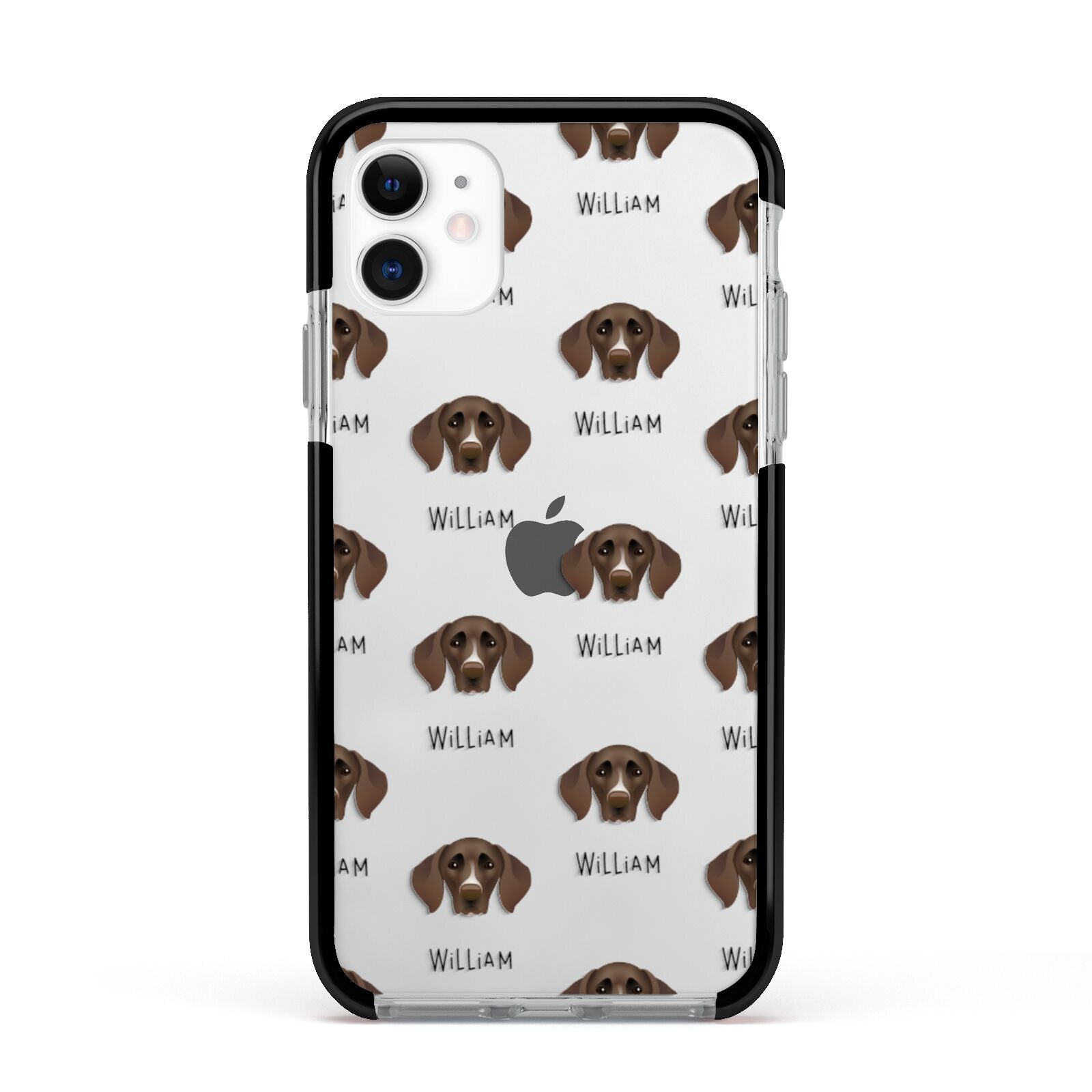 German Shorthaired Pointer Icon with Name Apple iPhone 11 in White with Black Impact Case