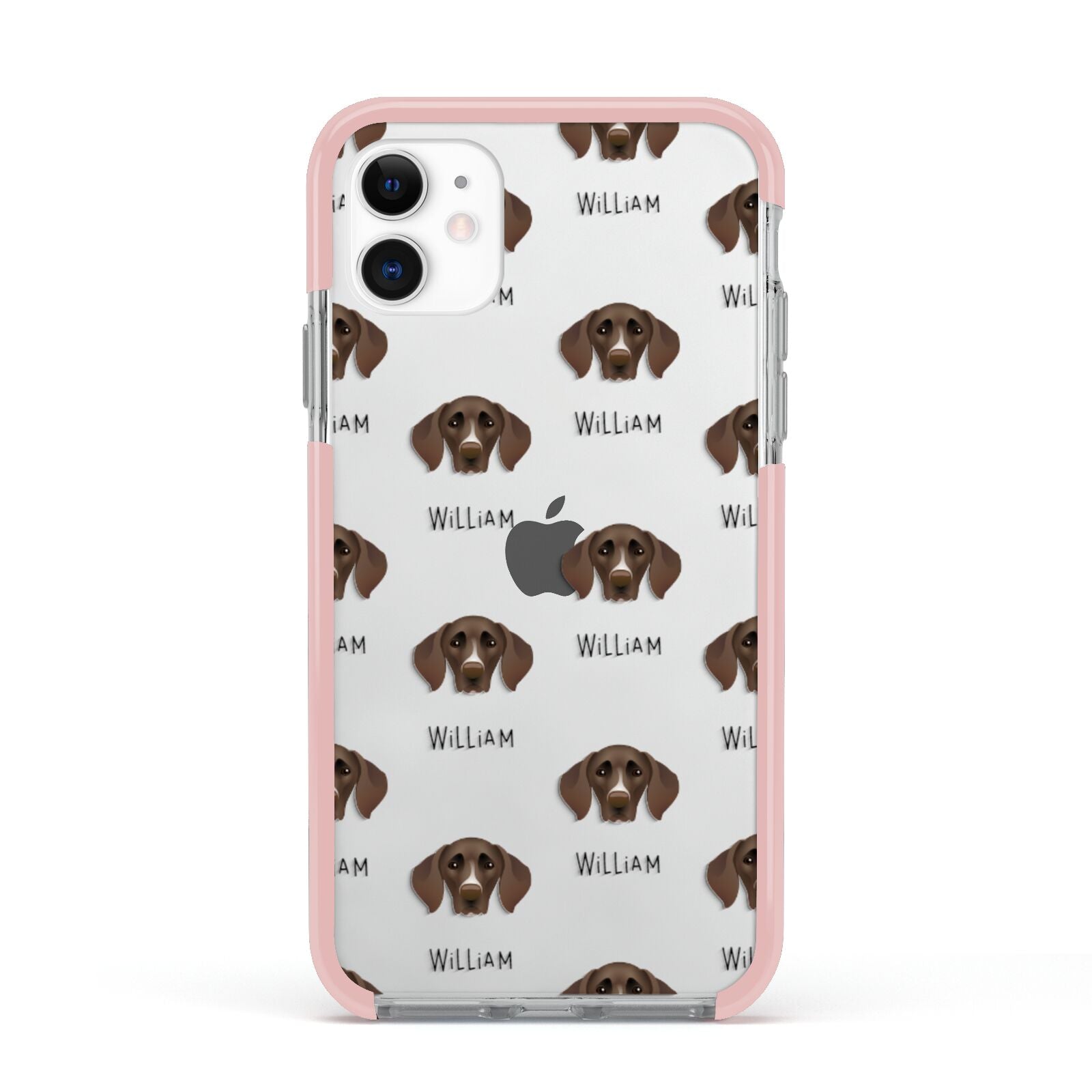 German Shorthaired Pointer Icon with Name Apple iPhone 11 in White with Pink Impact Case