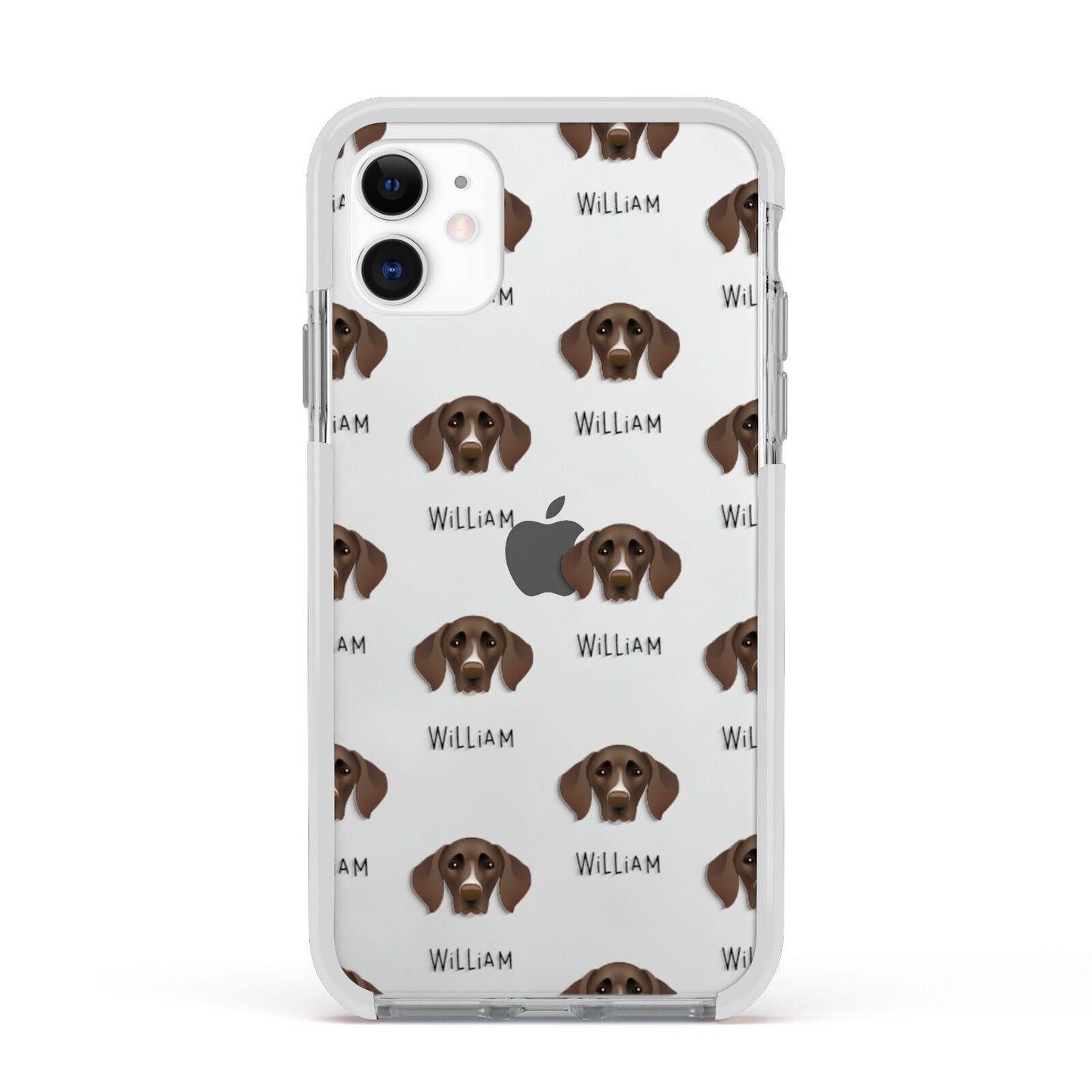 German Shorthaired Pointer Icon with Name Apple iPhone 11 in White with White Impact Case
