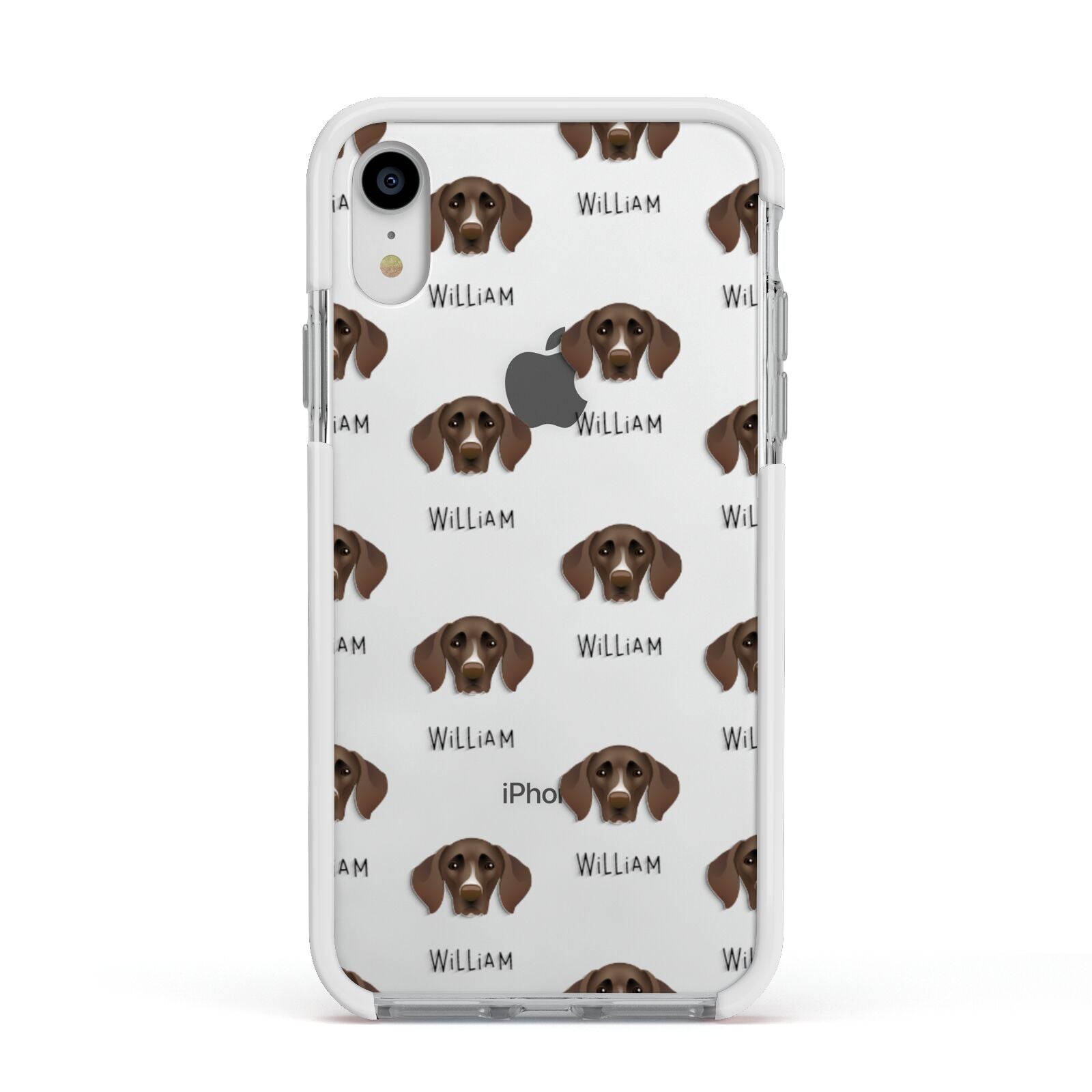 German Shorthaired Pointer Icon with Name Apple iPhone XR Impact Case White Edge on Silver Phone