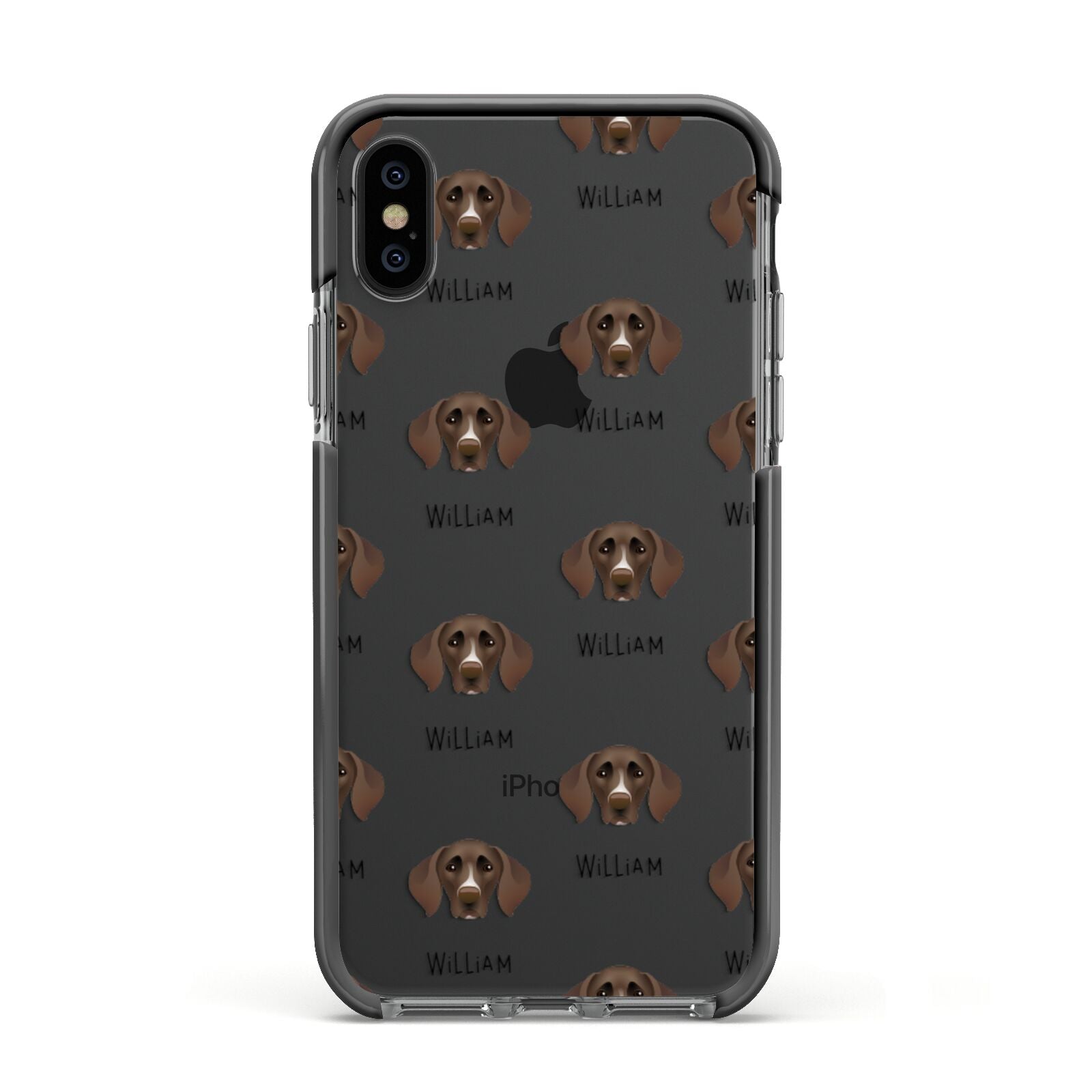 German Shorthaired Pointer Icon with Name Apple iPhone Xs Impact Case Black Edge on Black Phone