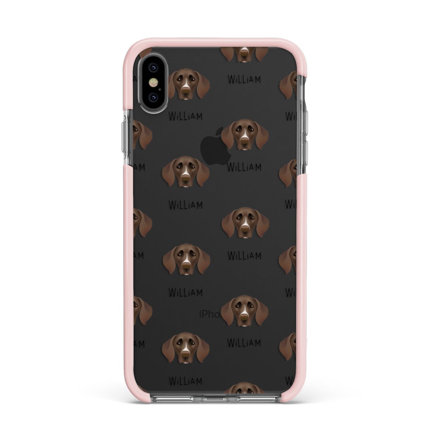 German Shorthaired Pointer Icon with Name Apple iPhone Xs Max Impact Case Pink Edge on Black Phone