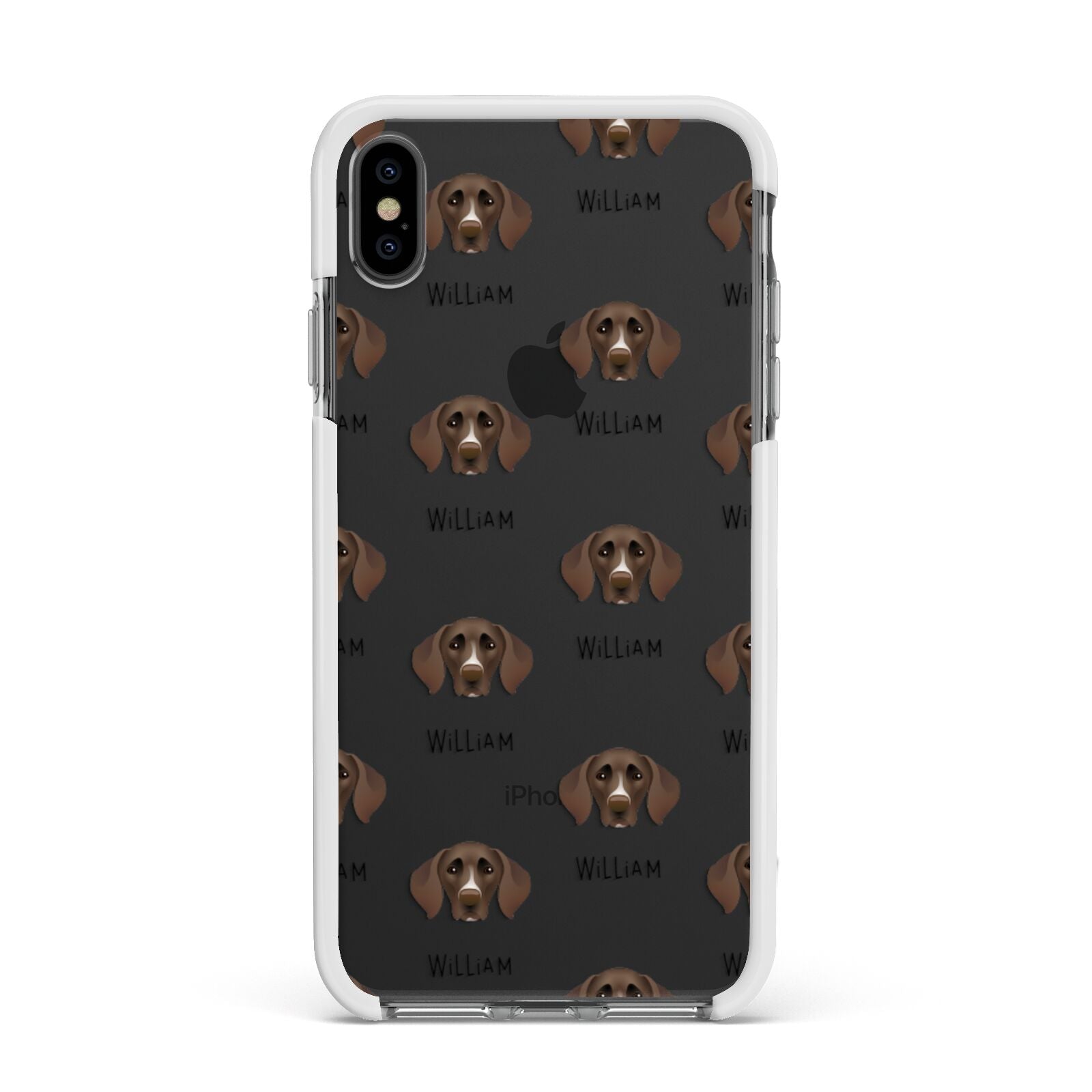 German Shorthaired Pointer Icon with Name Apple iPhone Xs Max Impact Case White Edge on Black Phone