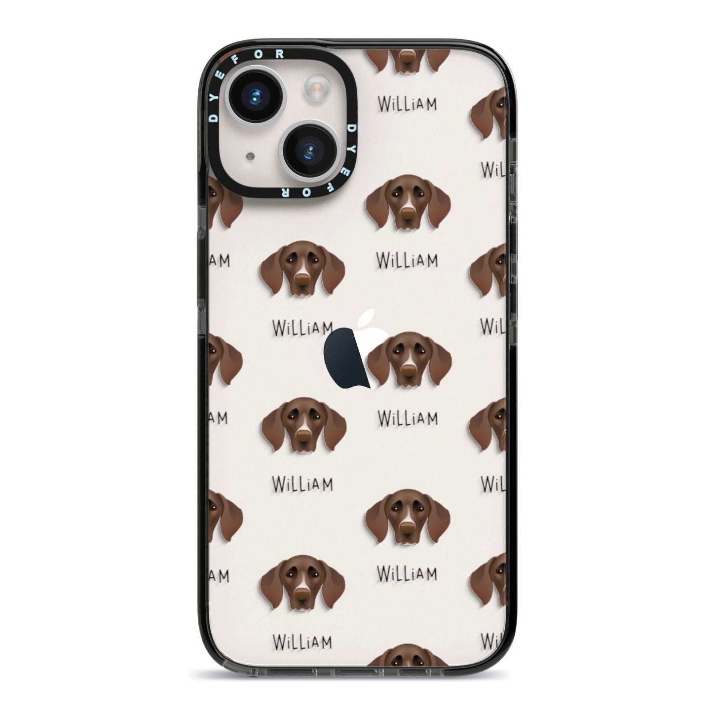 German Shorthaired Pointer Icon with Name iPhone 14 Black Impact Case on Silver phone