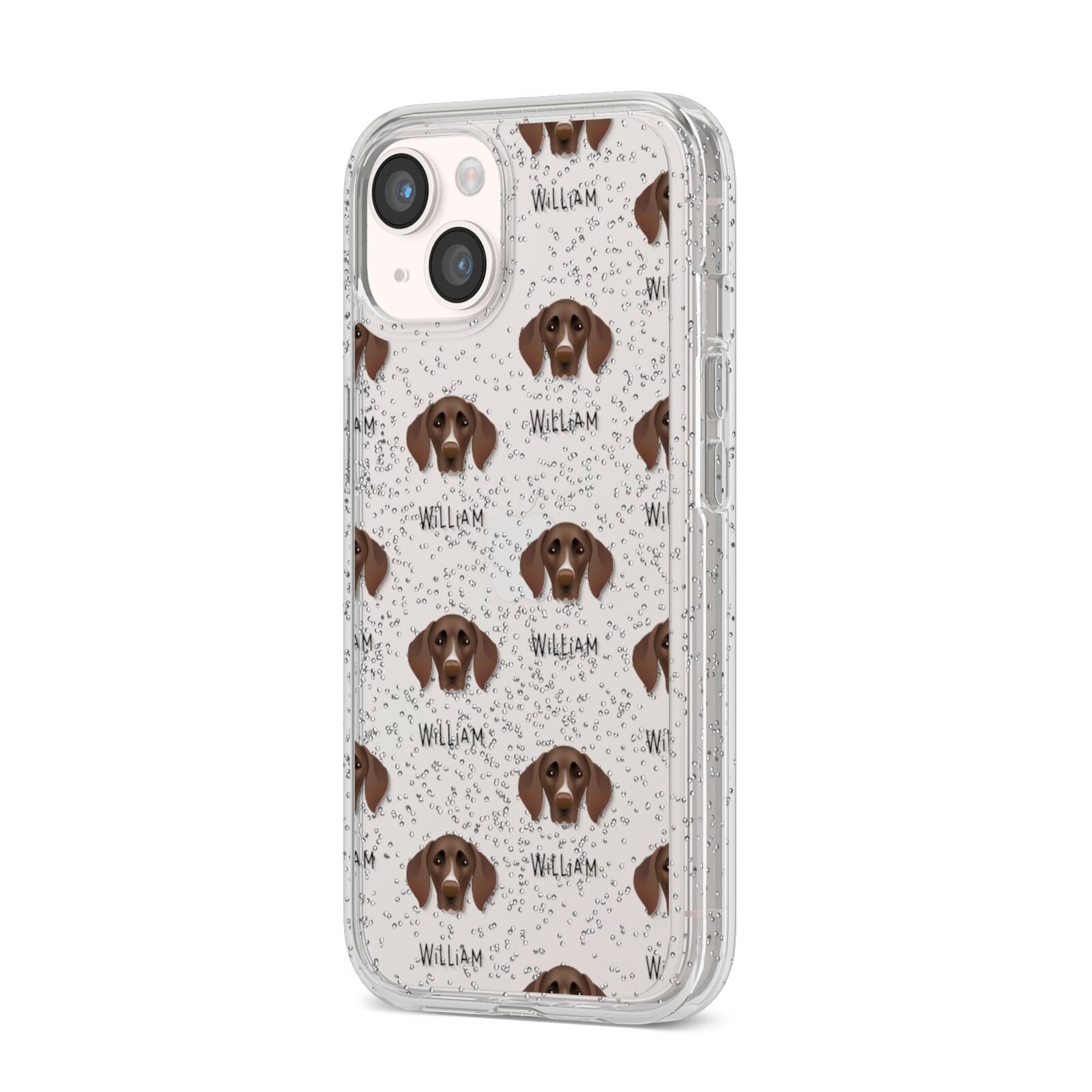German Shorthaired Pointer Icon with Name iPhone 14 Glitter Tough Case Starlight Angled Image