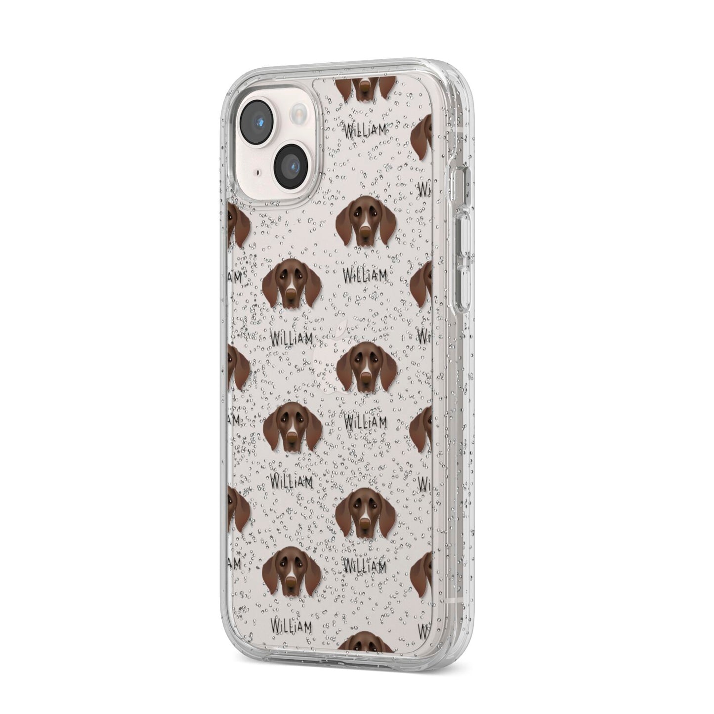 German Shorthaired Pointer Icon with Name iPhone 14 Plus Glitter Tough Case Starlight Angled Image