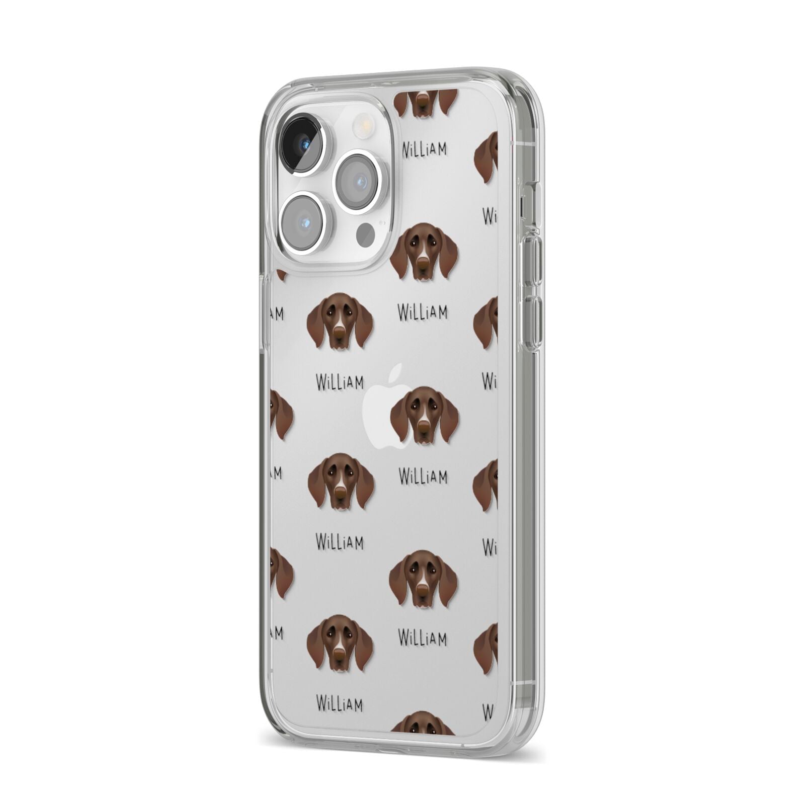 German Shorthaired Pointer Icon with Name iPhone 14 Pro Max Clear Tough Case Silver Angled Image