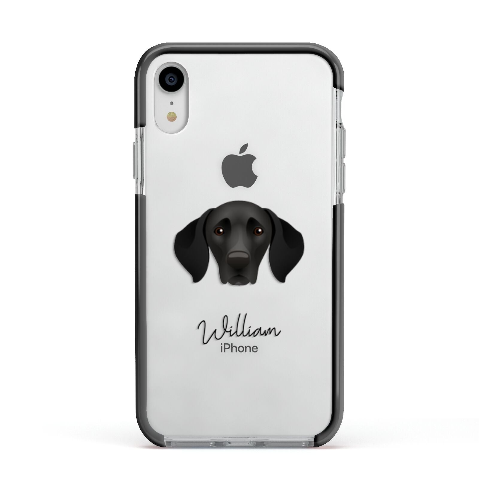 German Shorthaired Pointer Personalised Apple iPhone XR Impact Case Black Edge on Silver Phone