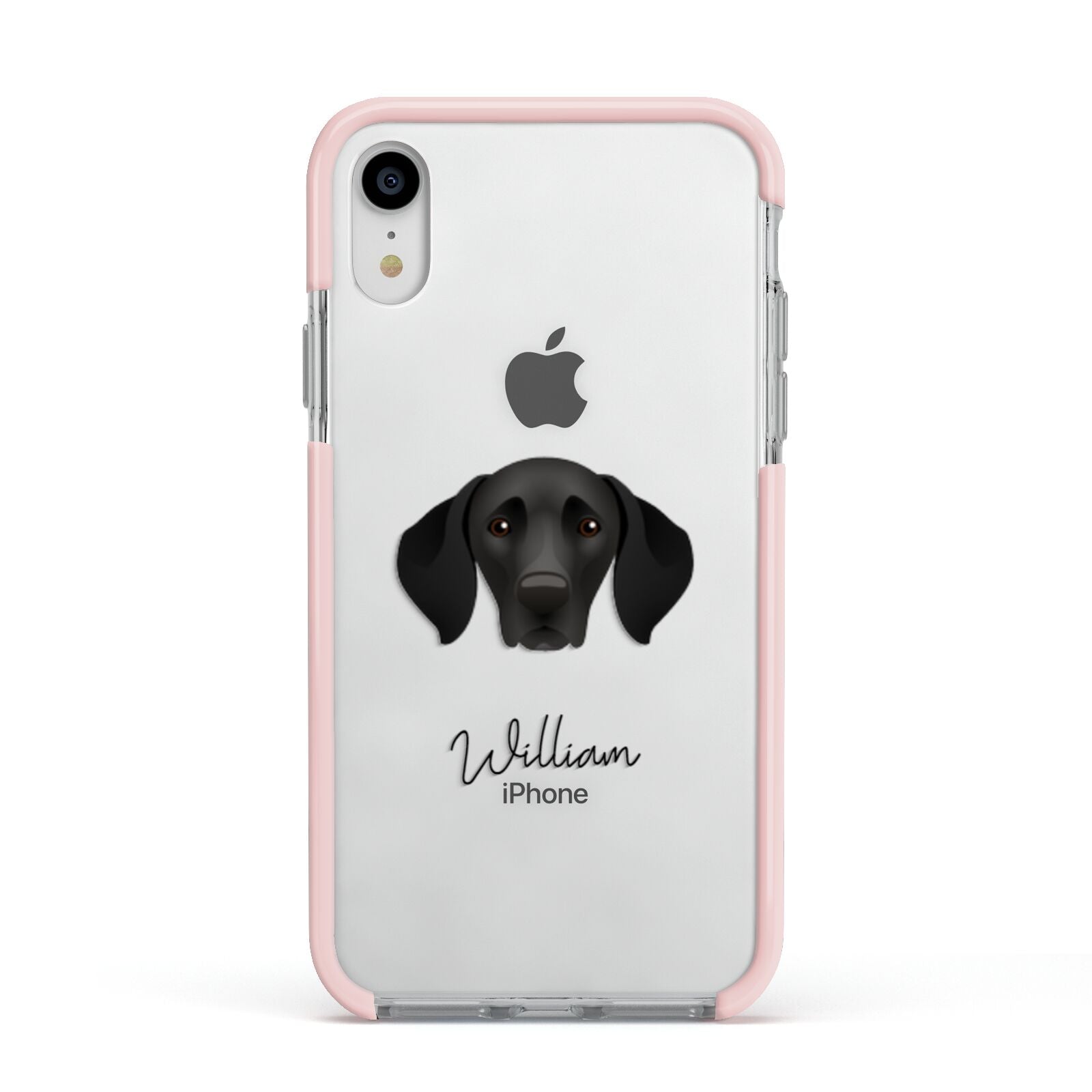 German Shorthaired Pointer Personalised Apple iPhone XR Impact Case Pink Edge on Silver Phone