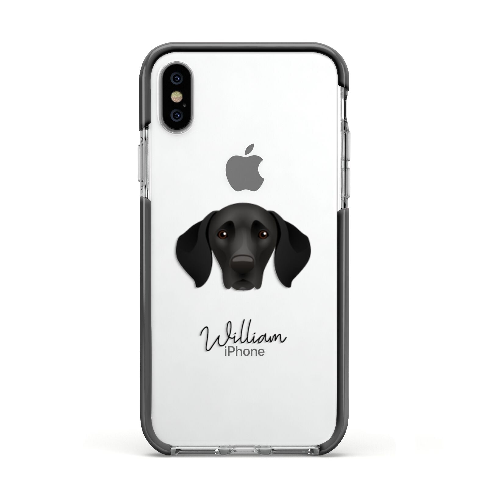 German Shorthaired Pointer Personalised Apple iPhone Xs Impact Case Black Edge on Silver Phone