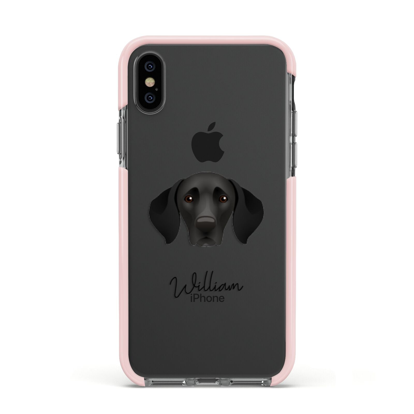 German Shorthaired Pointer Personalised Apple iPhone Xs Impact Case Pink Edge on Black Phone