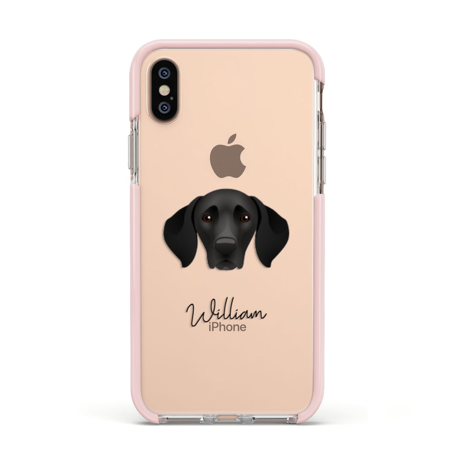 German Shorthaired Pointer Personalised Apple iPhone Xs Impact Case Pink Edge on Gold Phone