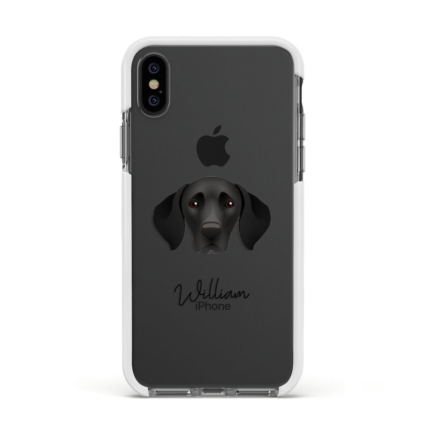 German Shorthaired Pointer Personalised Apple iPhone Xs Impact Case White Edge on Black Phone