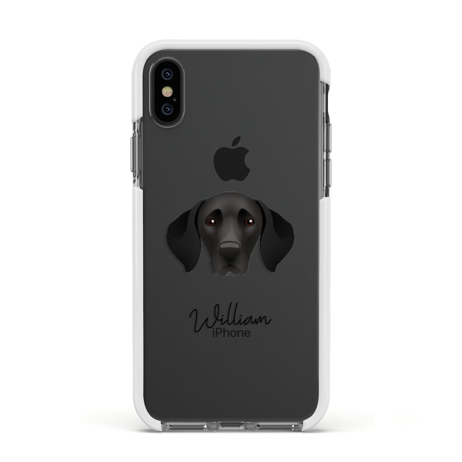 German Shorthaired Pointer Personalised Apple iPhone Xs Impact Case White Edge on Black Phone