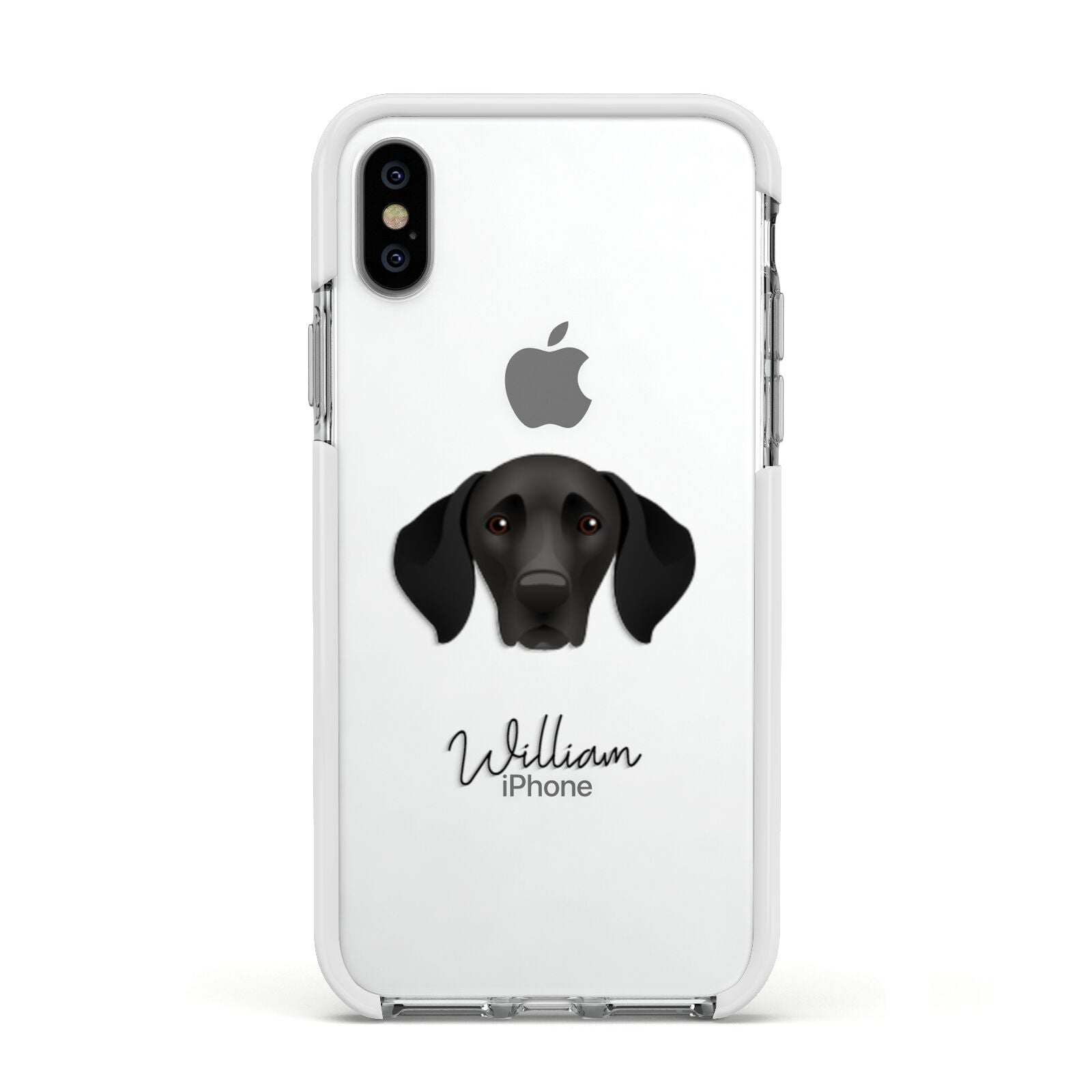 German Shorthaired Pointer Personalised Apple iPhone Xs Impact Case White Edge on Silver Phone