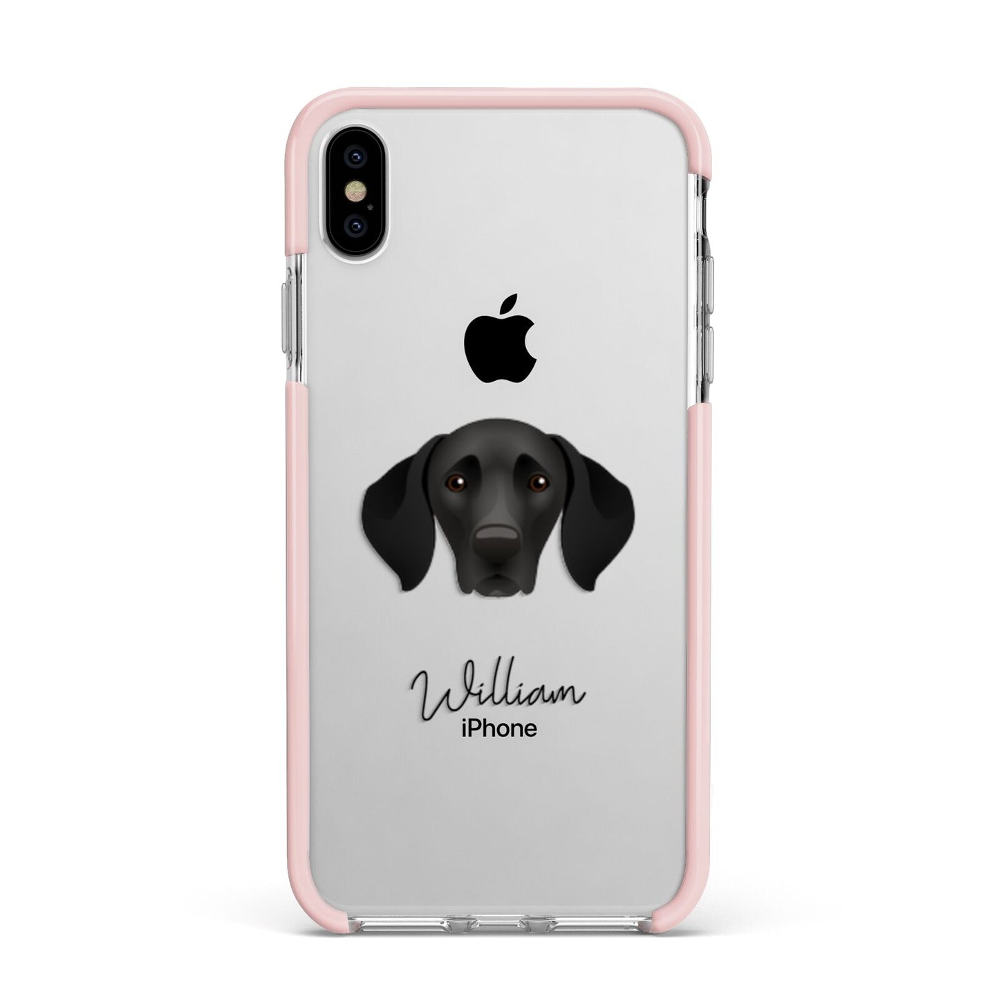 German Shorthaired Pointer Personalised Apple iPhone Xs Max Impact Case Pink Edge on Silver Phone