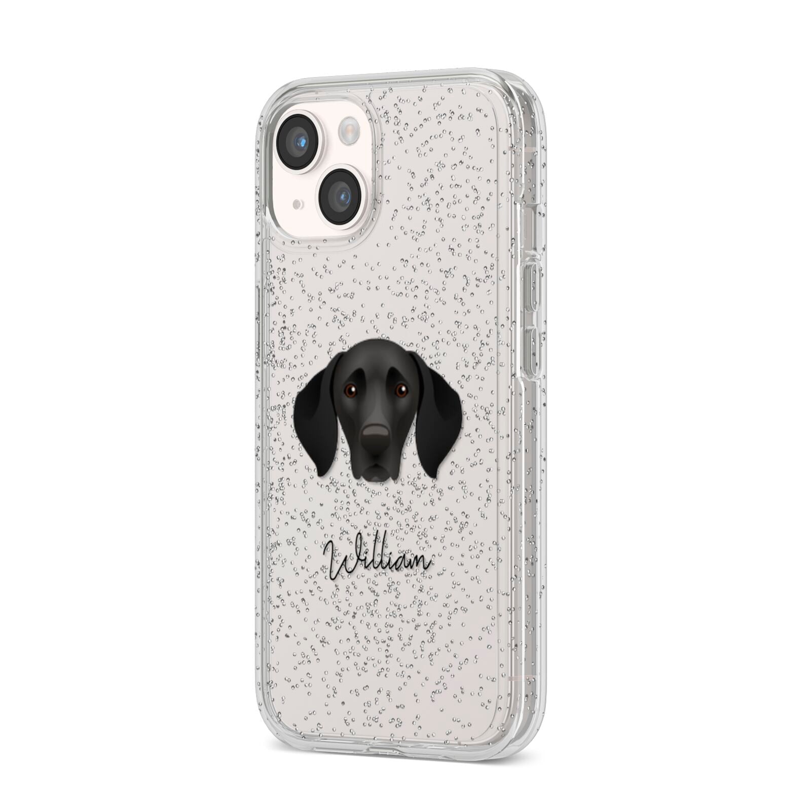 German Shorthaired Pointer Personalised iPhone 14 Glitter Tough Case Starlight Angled Image
