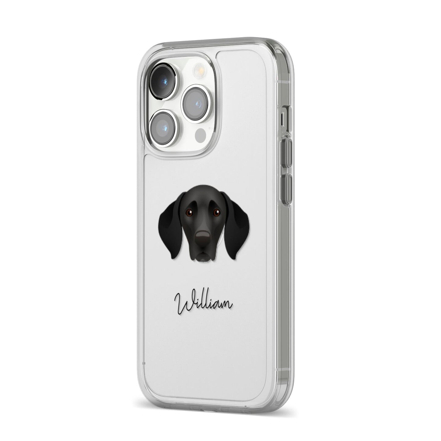 German Shorthaired Pointer Personalised iPhone 14 Pro Clear Tough Case Silver Angled Image