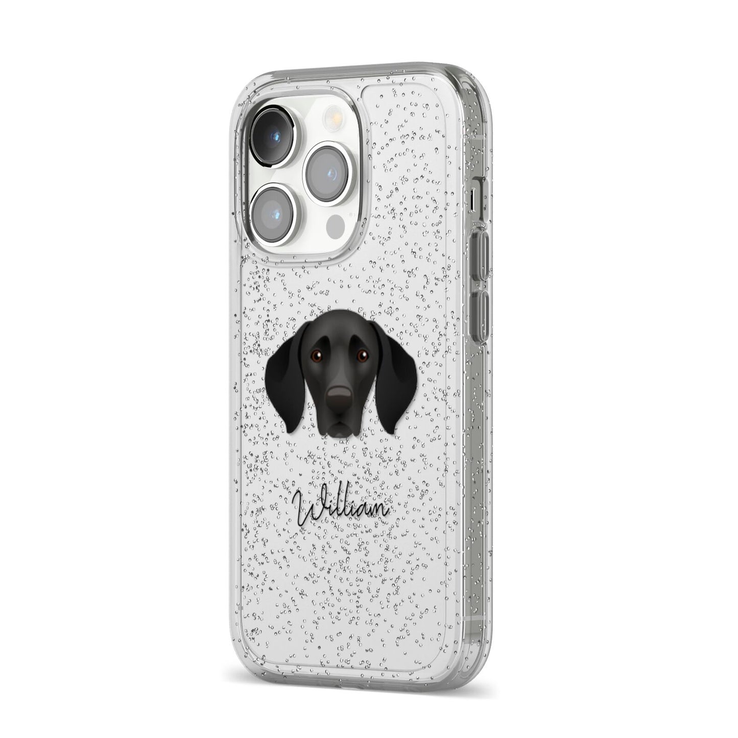 German Shorthaired Pointer Personalised iPhone 14 Pro Glitter Tough Case Silver Angled Image