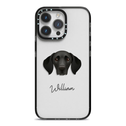 German Shorthaired Pointer Personalised iPhone 14 Pro Max Black Impact Case on Silver phone