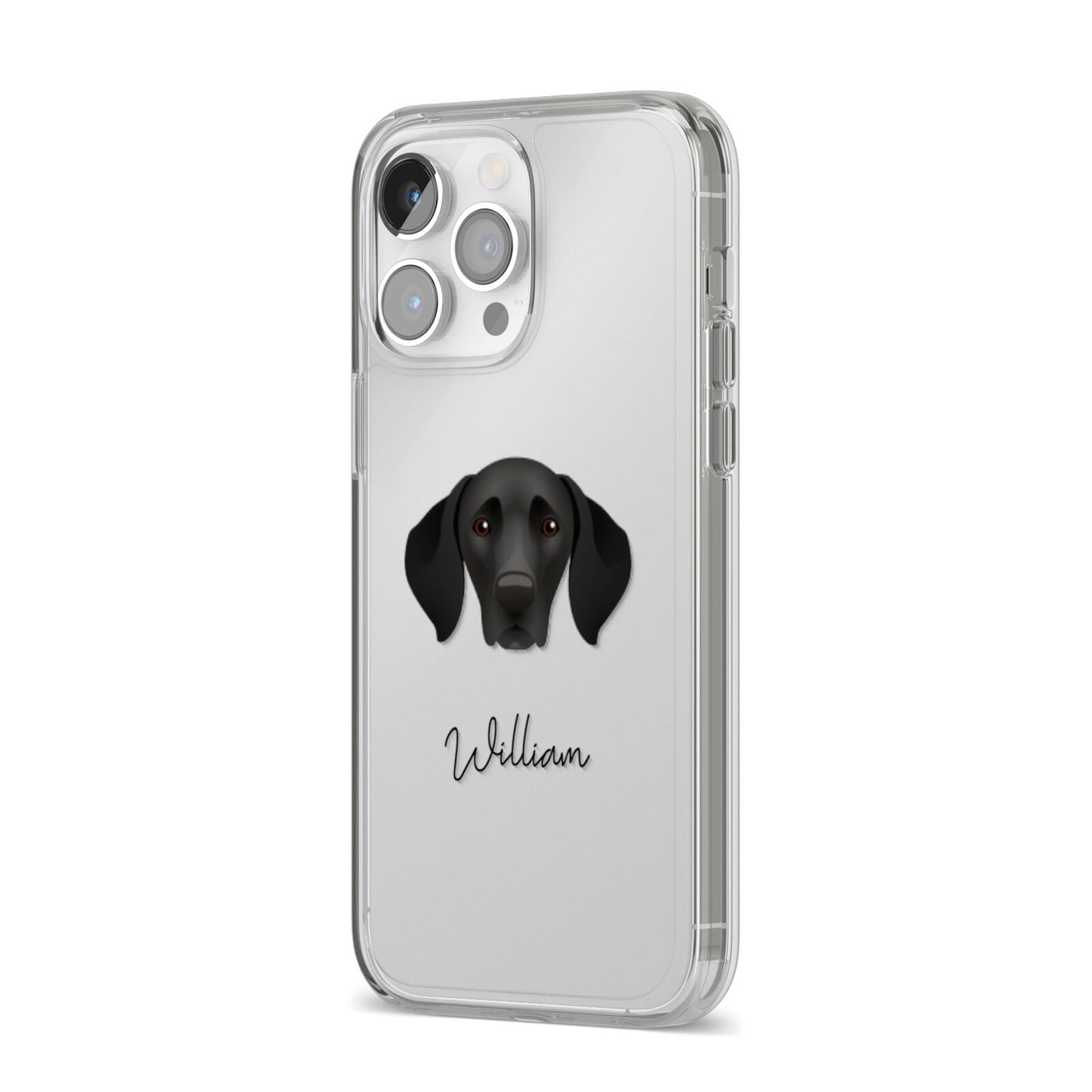 German Shorthaired Pointer Personalised iPhone 14 Pro Max Clear Tough Case Silver Angled Image