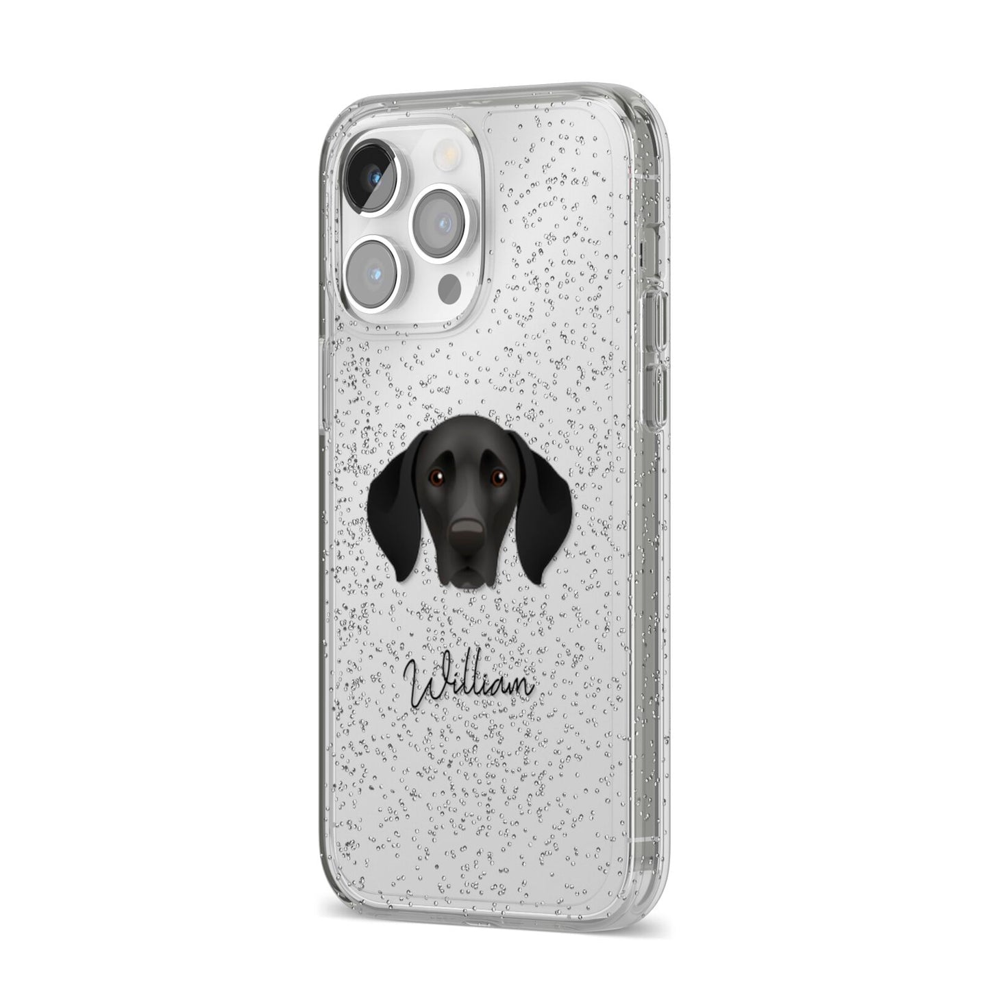 German Shorthaired Pointer Personalised iPhone 14 Pro Max Glitter Tough Case Silver Angled Image