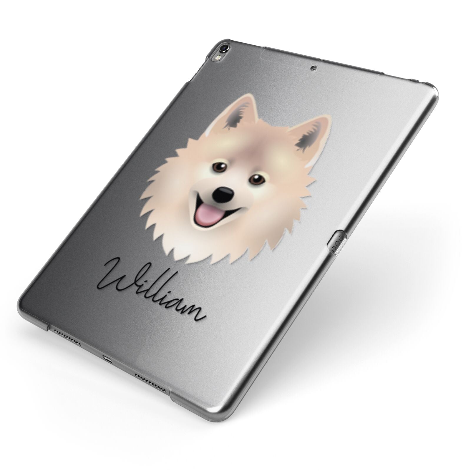 German Spitz Personalised Apple iPad Case on Grey iPad Side View
