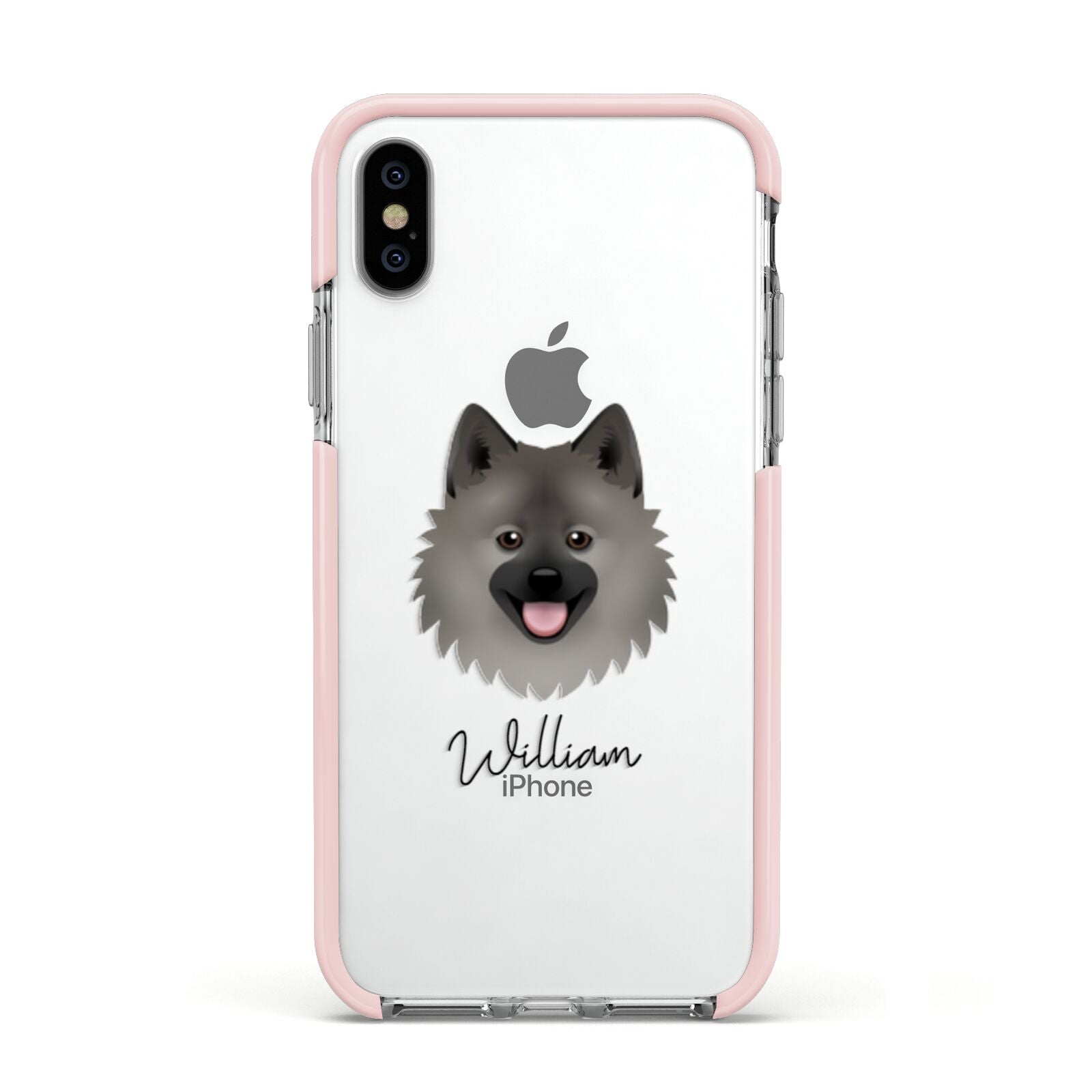 German Spitz Personalised Apple iPhone Xs Impact Case Pink Edge on Silver Phone