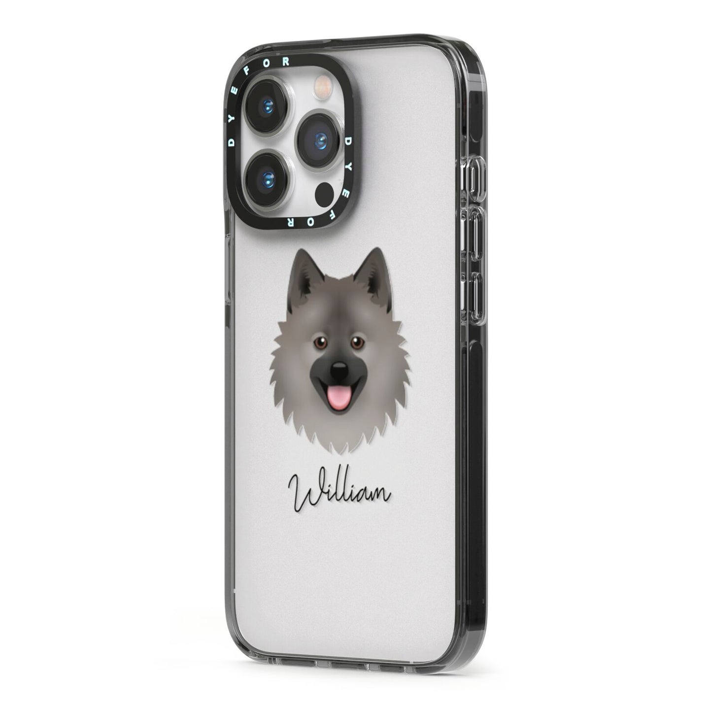 German Spitz Personalised iPhone 13 Pro Black Impact Case Side Angle on Silver phone