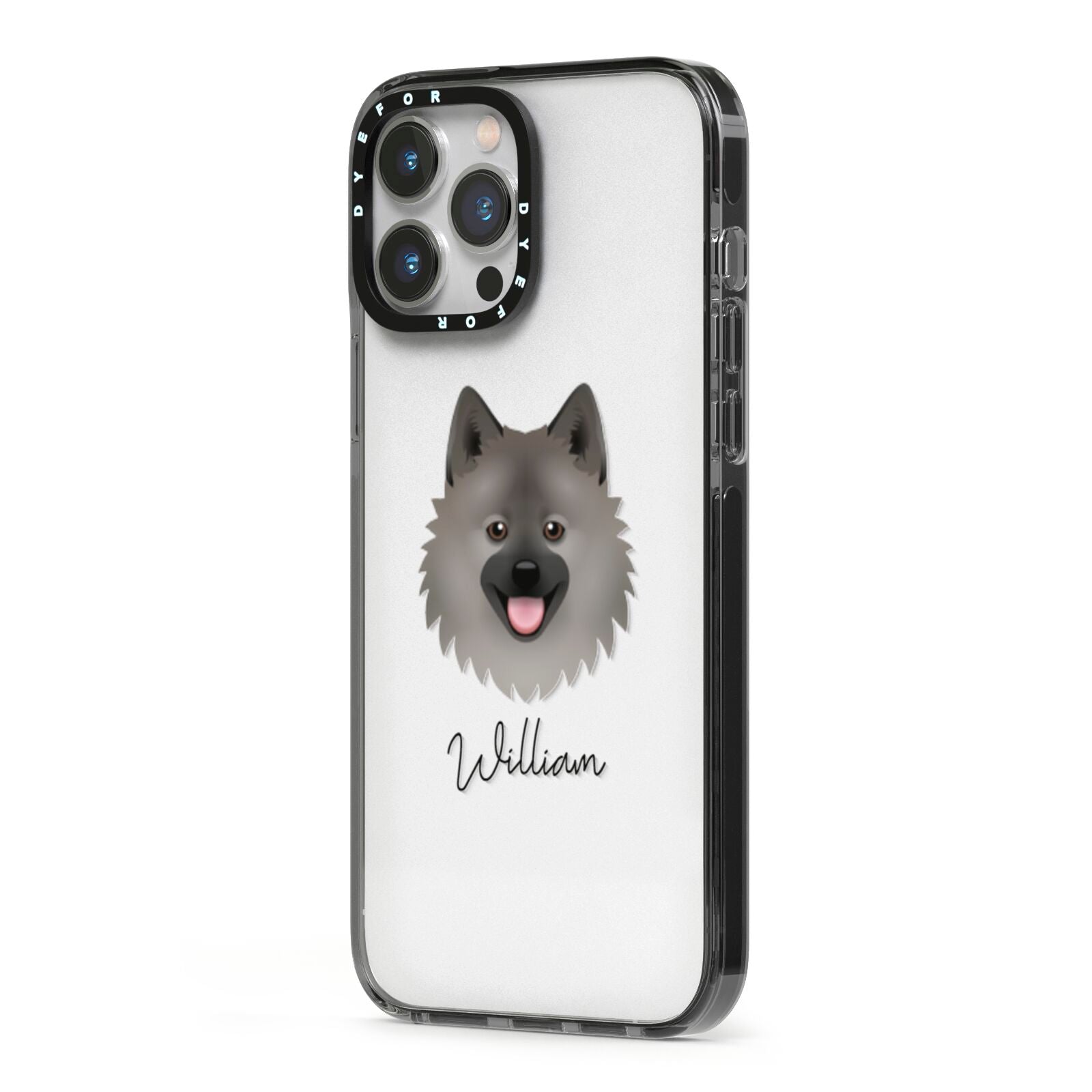 German Spitz Personalised iPhone 13 Pro Max Black Impact Case Side Angle on Silver phone