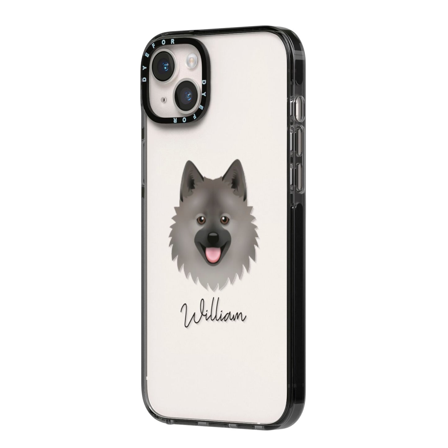 German Spitz Personalised iPhone 14 Plus Black Impact Case Side Angle on Silver phone