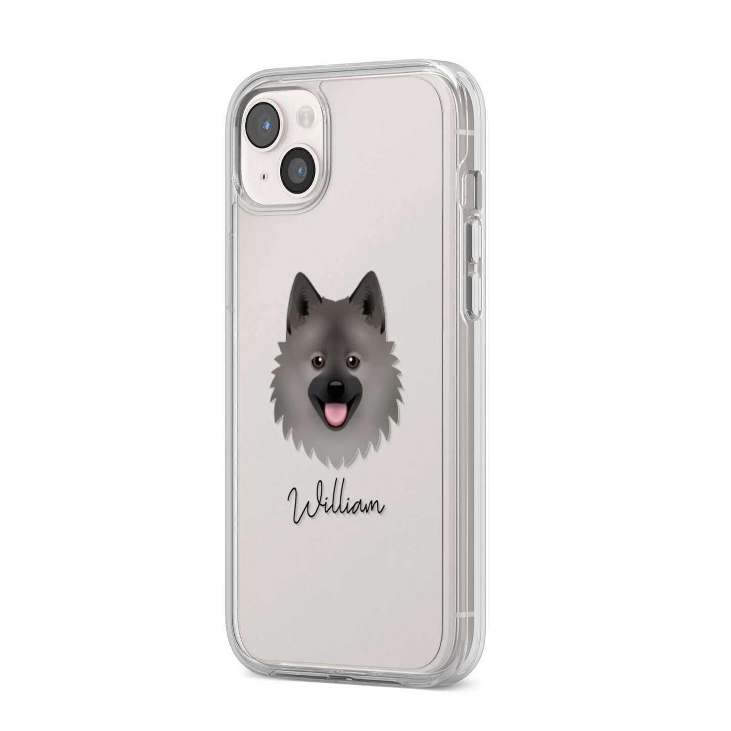 German Spitz Personalised iPhone 14 Plus Clear Tough Case Starlight Angled Image