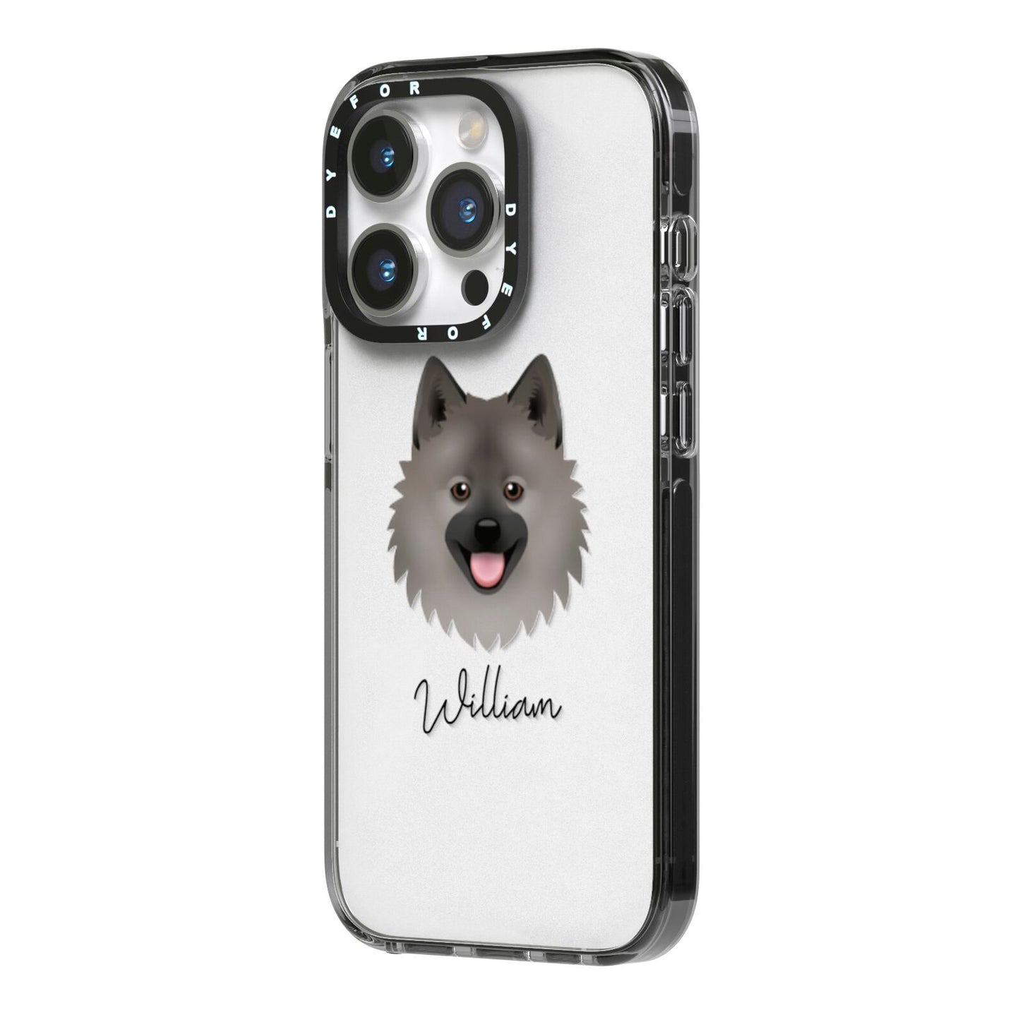 German Spitz Personalised iPhone 14 Pro Black Impact Case Side Angle on Silver phone