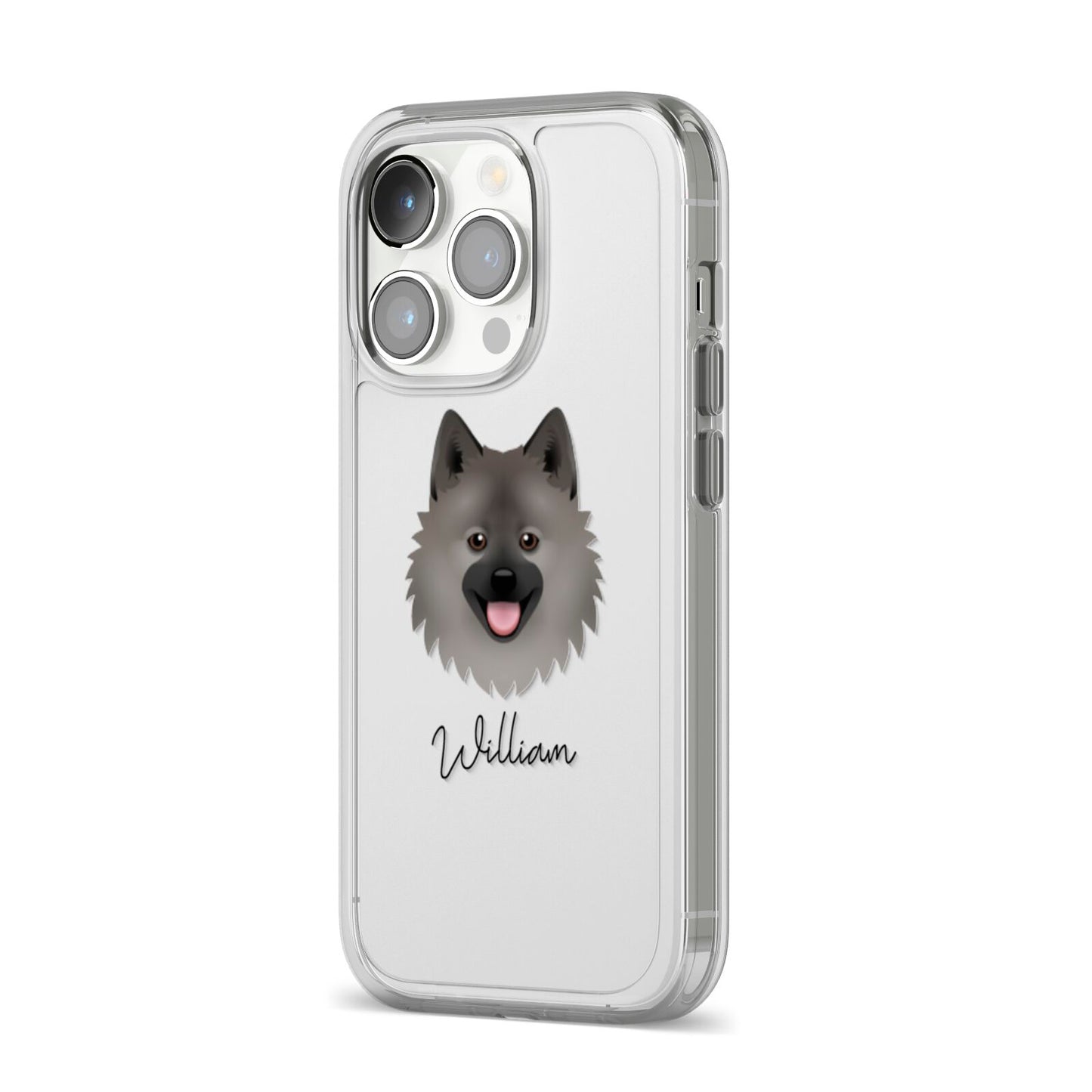German Spitz Personalised iPhone 14 Pro Clear Tough Case Silver Angled Image