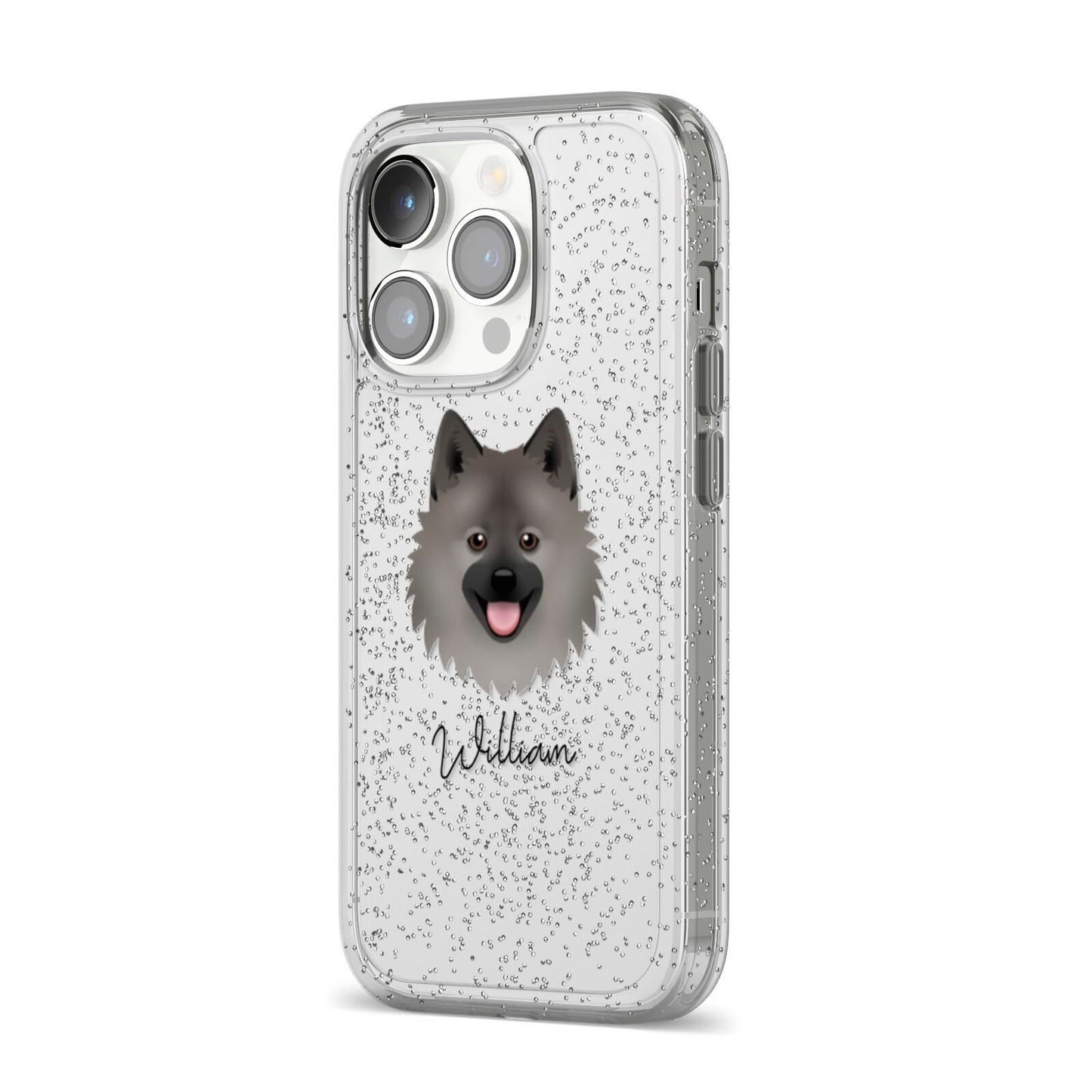 German Spitz Personalised iPhone 14 Pro Glitter Tough Case Silver Angled Image