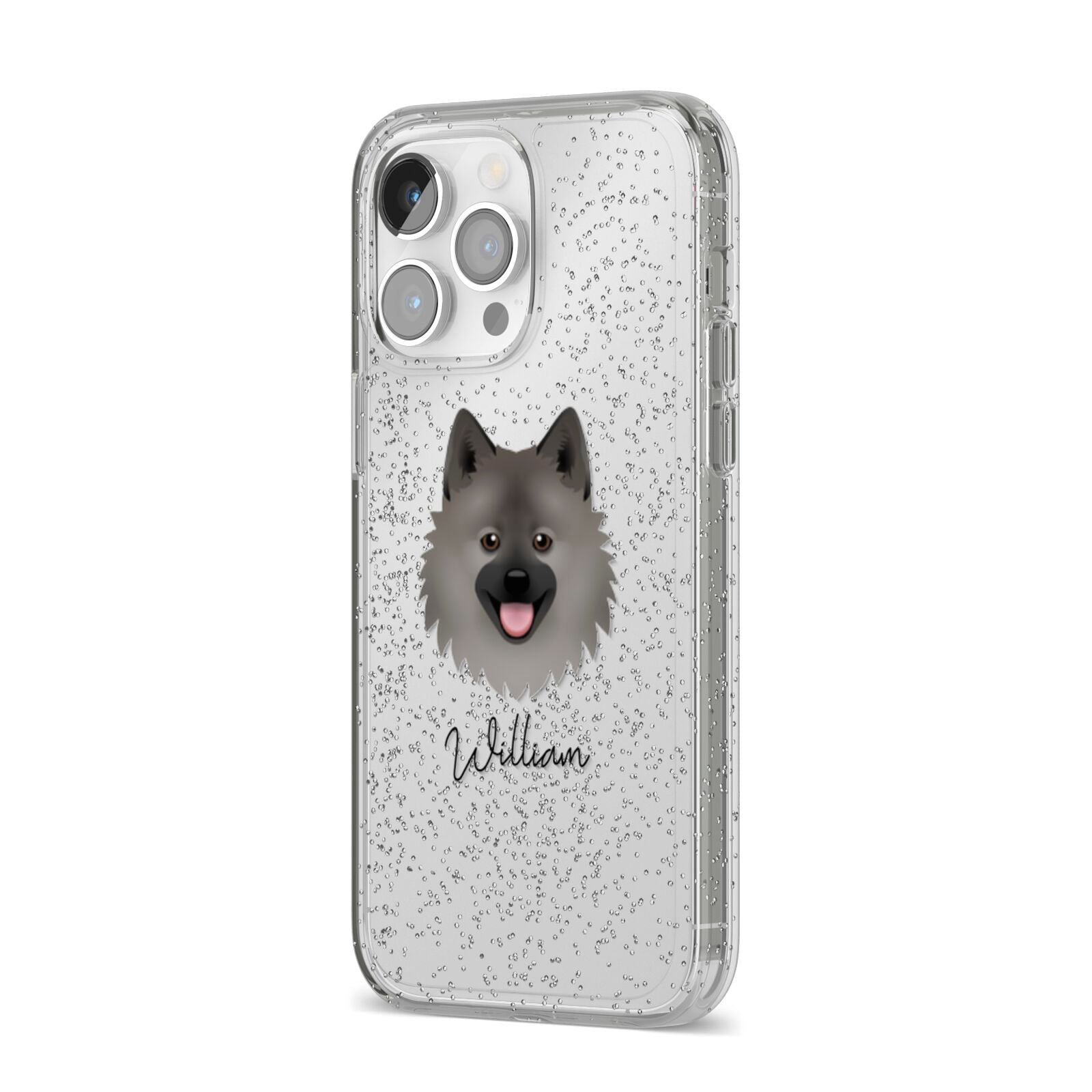 German Spitz Personalised iPhone 14 Pro Max Glitter Tough Case Silver Angled Image