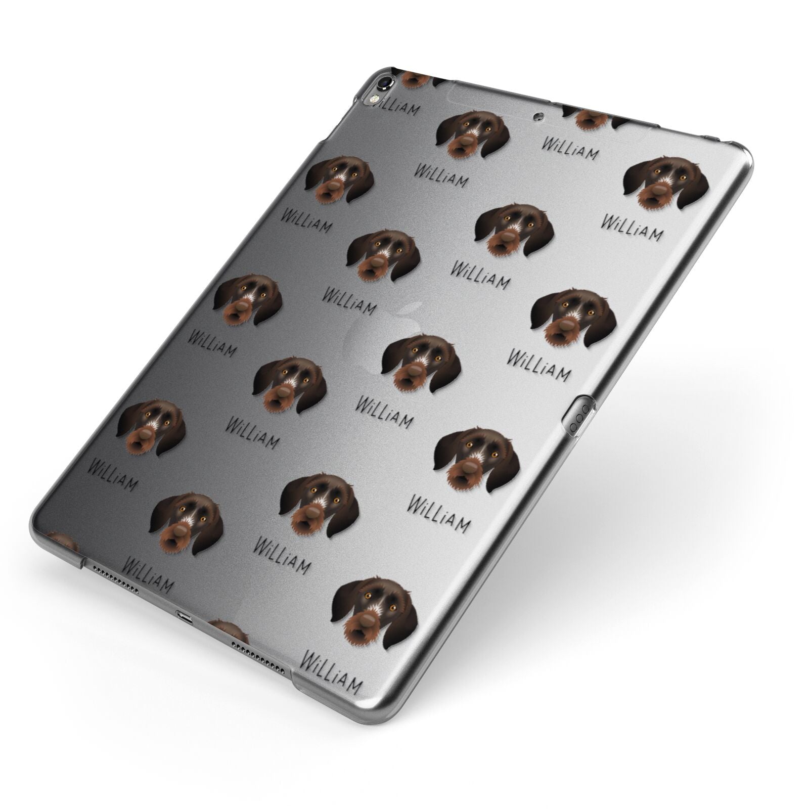 German Wirehaired Pointer Icon with Name Apple iPad Case on Grey iPad Side View