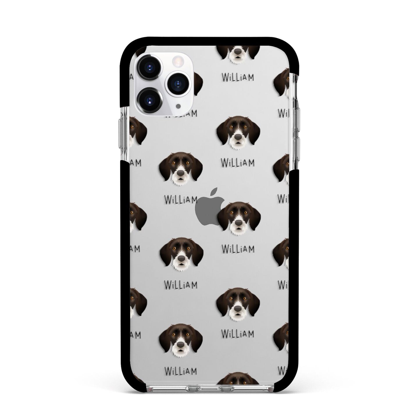 German Wirehaired Pointer Icon with Name Apple iPhone 11 Pro Max in Silver with Black Impact Case