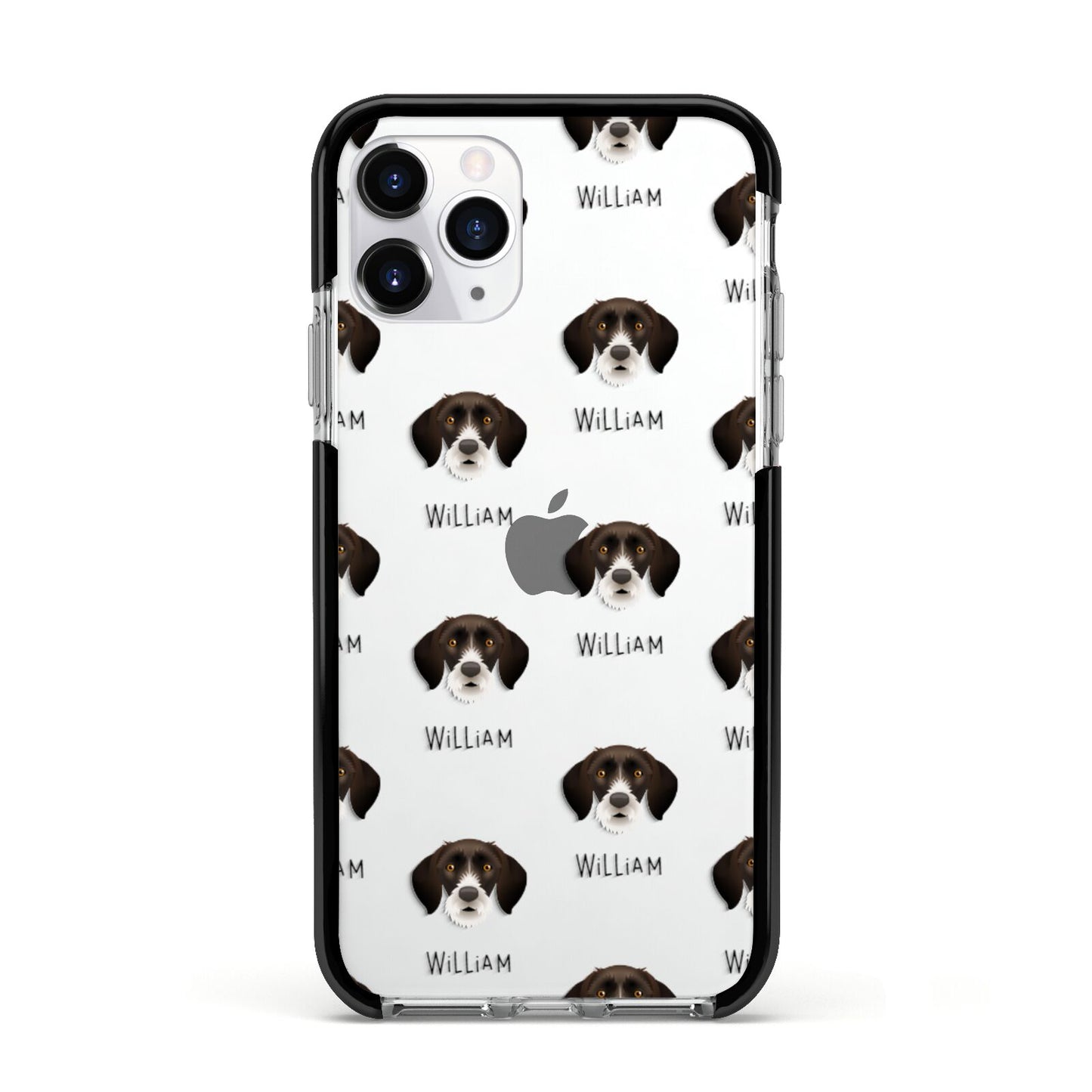German Wirehaired Pointer Icon with Name Apple iPhone 11 Pro in Silver with Black Impact Case